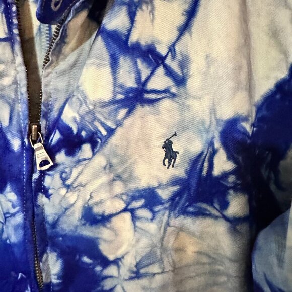 Polo Ralph Lauren Zip Jacket Size Medium Tie Dye Cotton Blue Collared Preppy Gol - Picture 4 of 6